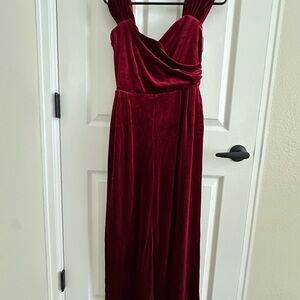 Cider velvet wide leg jumpsuit in burgundy